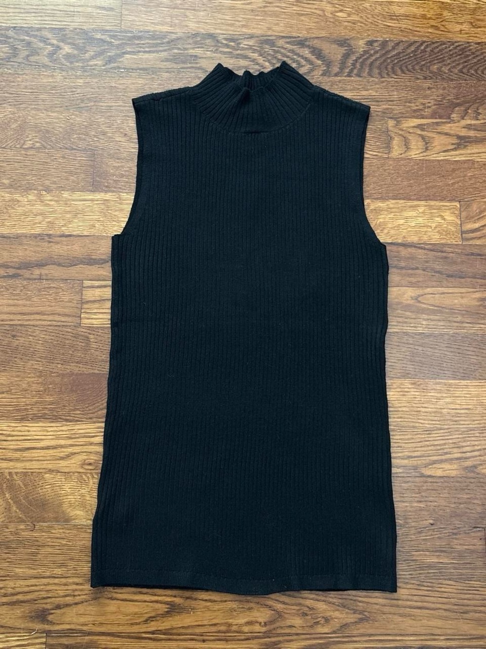 Loft black ribbed knit sleeveless mock neck top
